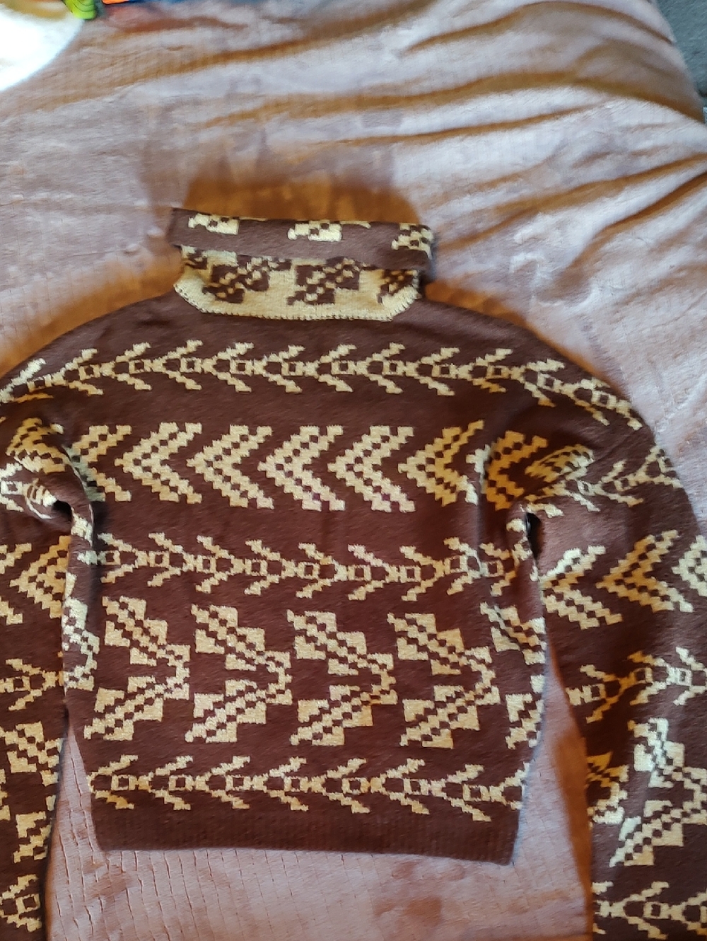 No Boundaries Brown and Cream Patterned Turtleneck Sweater